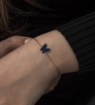 925 Ayar Minik Mavi Kelebek Bileklik Kadın Gümüş Bileklik