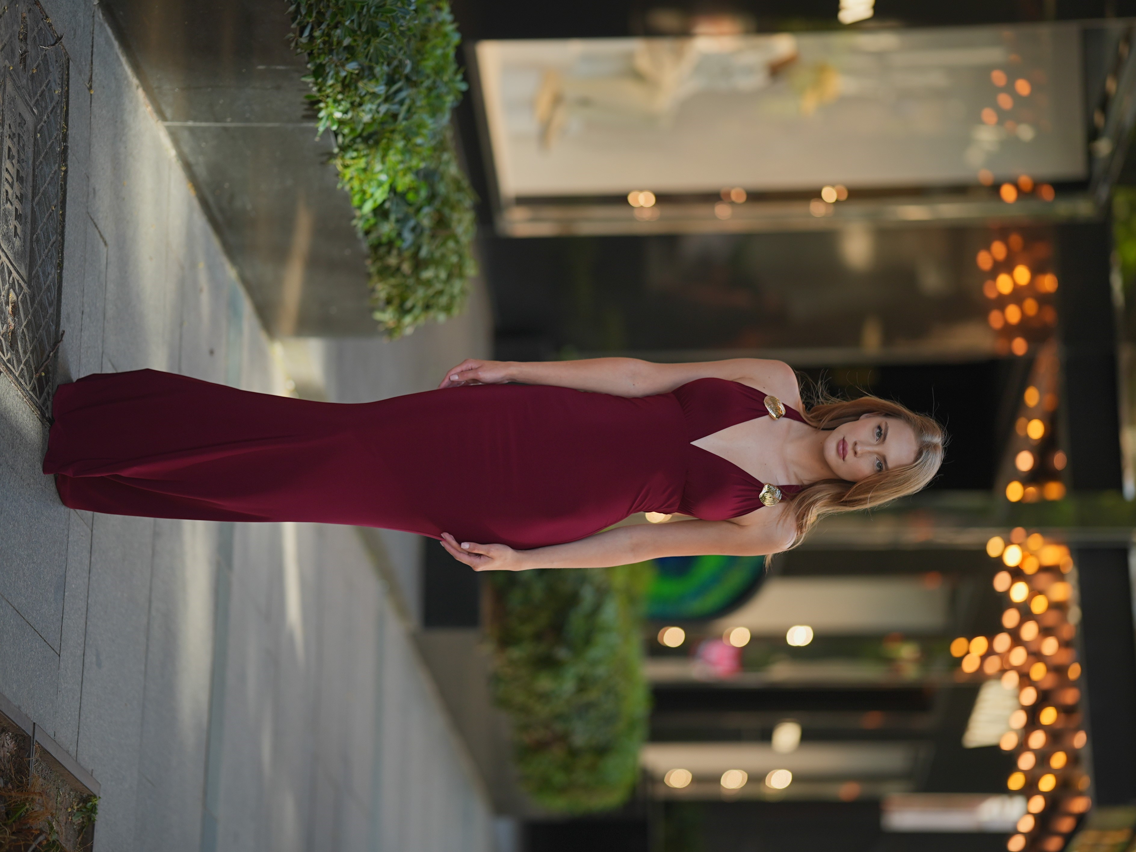 Bordo İstiridye Balık Elbise