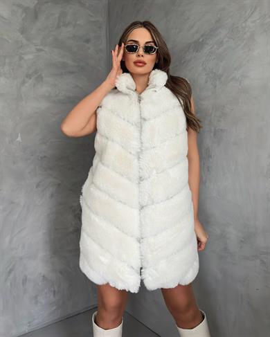 Beyaz Kesik Kürk Yelek 