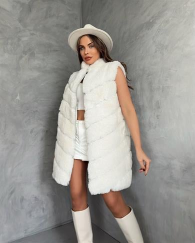 Beyaz Kesik Kürk Yelek 