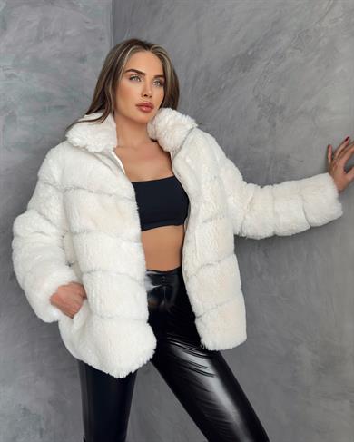 Beyaz Kürk Kısa Kaban 