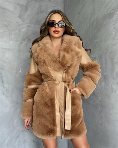 Camel Uzun Boğum Kol Deri Kaban