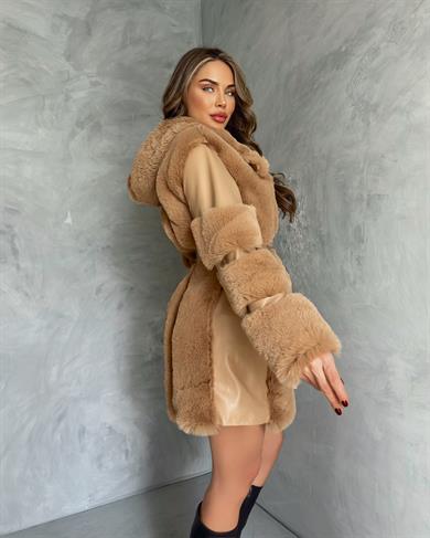 Camel Uzun Boğum Kol Deri Kaban