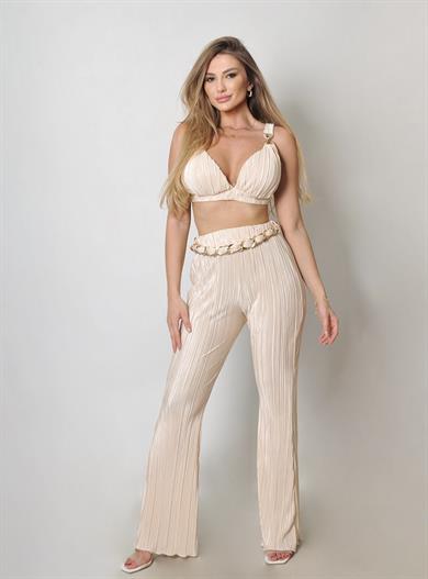 Krem piliseBüstiyer Pantolon  Takım