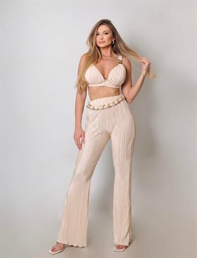 Krem piliseBüstiyer Pantolon  Takım