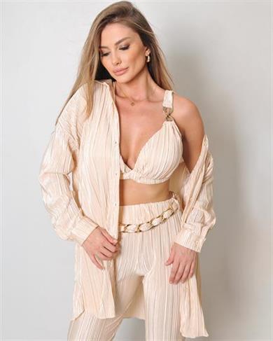 Krem Pilise Gömlek Pantolon Takım