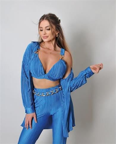 Mavi Pilise Gömlek Pantolon Takım