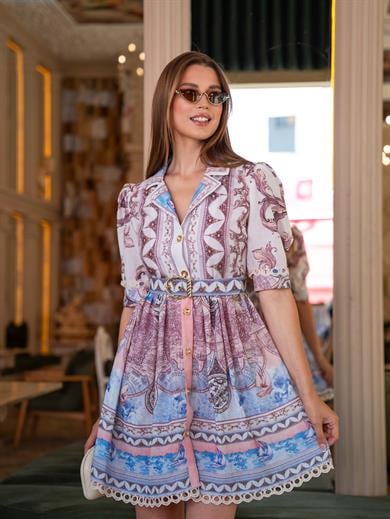 Sirena Desen Kısa Elbise 