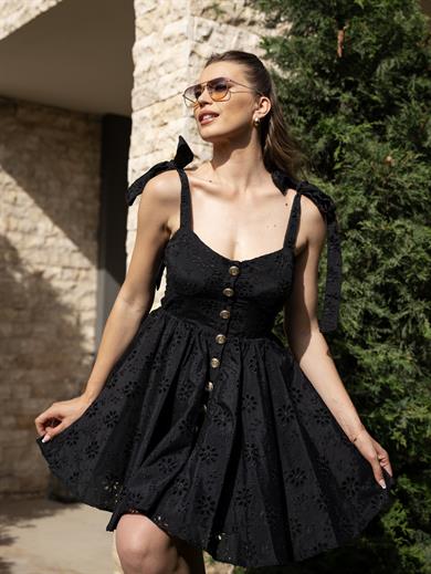 Siyah Güpür Detay elbise