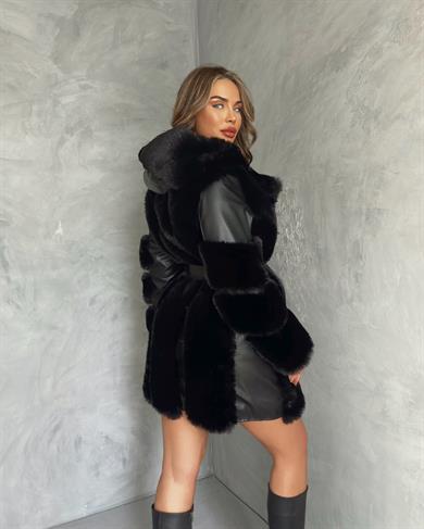 Siyah Uzun Boğum Kol Deri Kaban