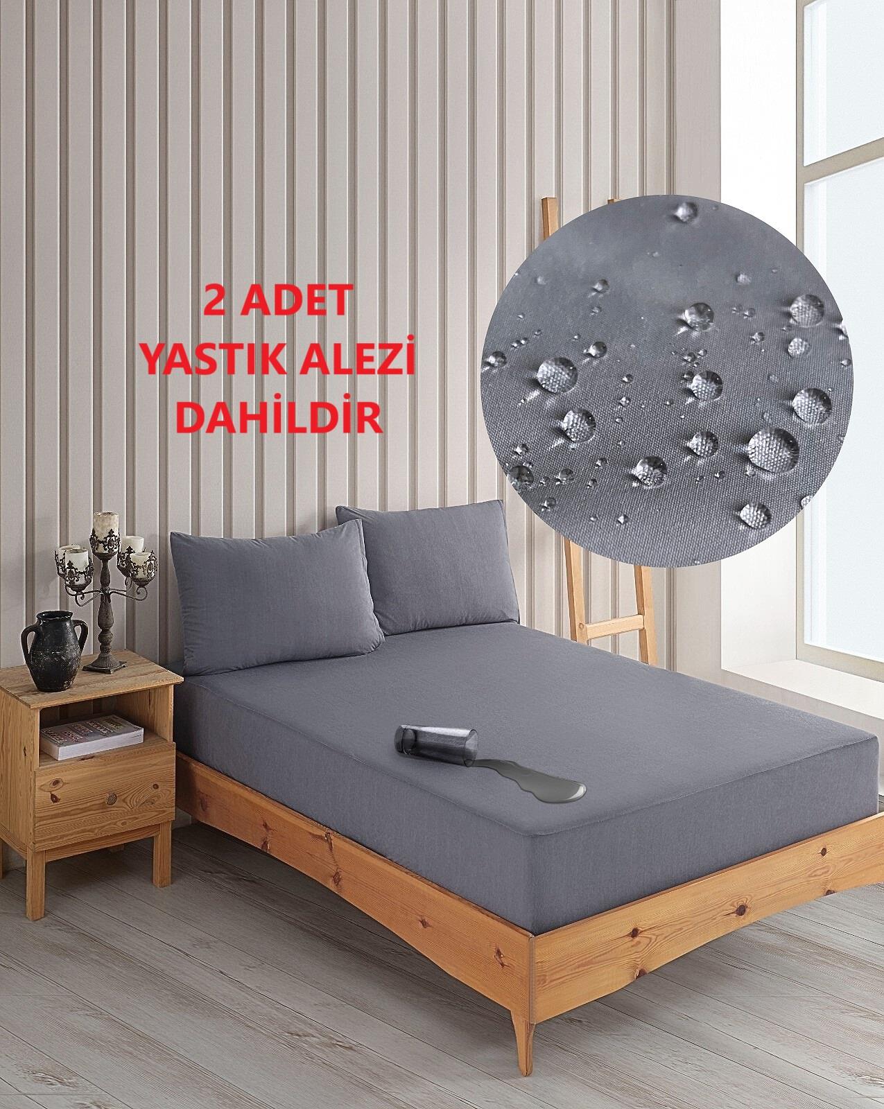 Çİft Kişilik Renkli Mikro Set Mikro Fitted Sıvı Geçirmez Yastık Alezi ve Yatak Alezi Seti