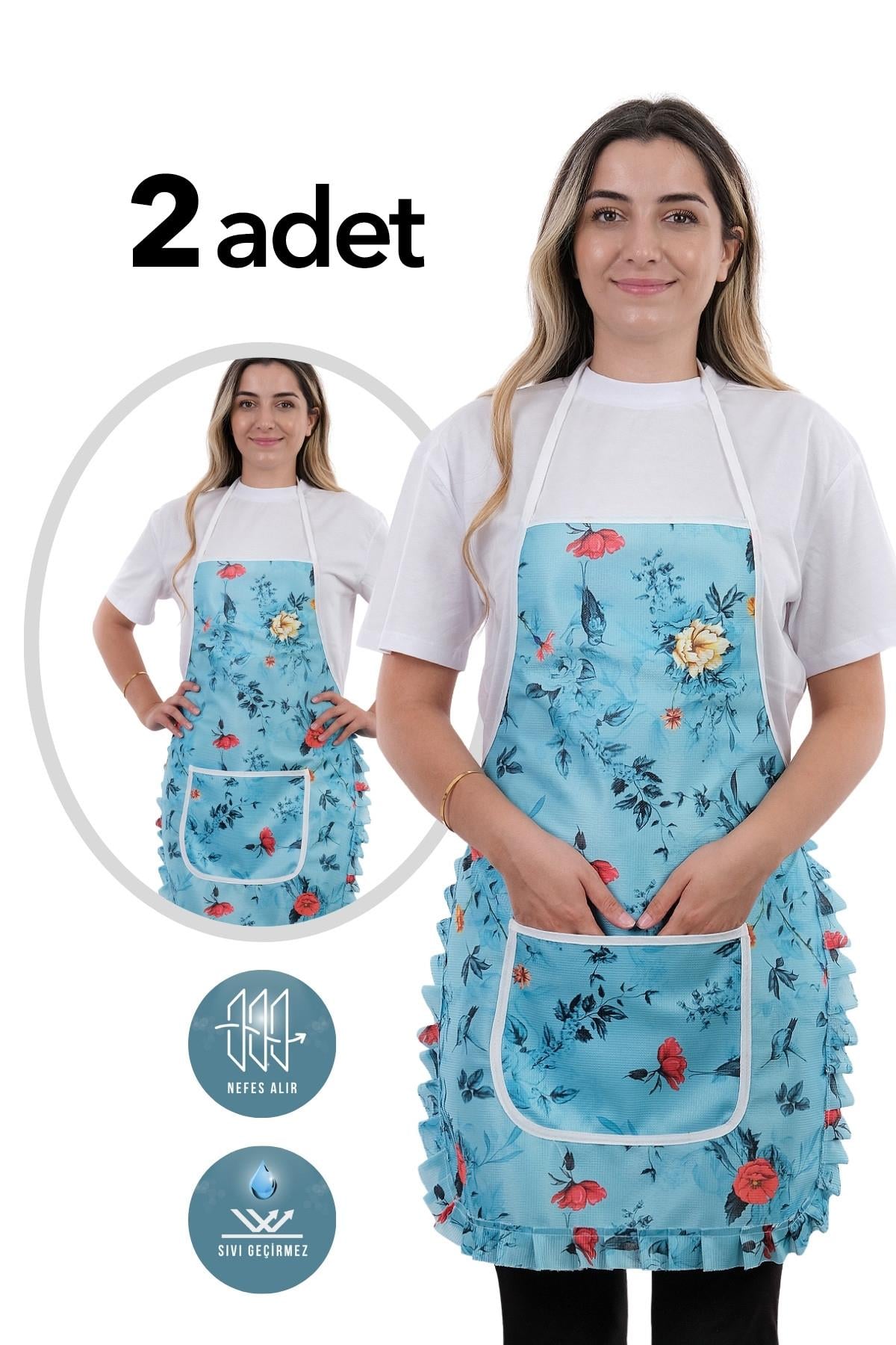 Jarse Frilly İkili Paket Sıvı Geçirmez Su Geçirmez Mutfak Önlüğü