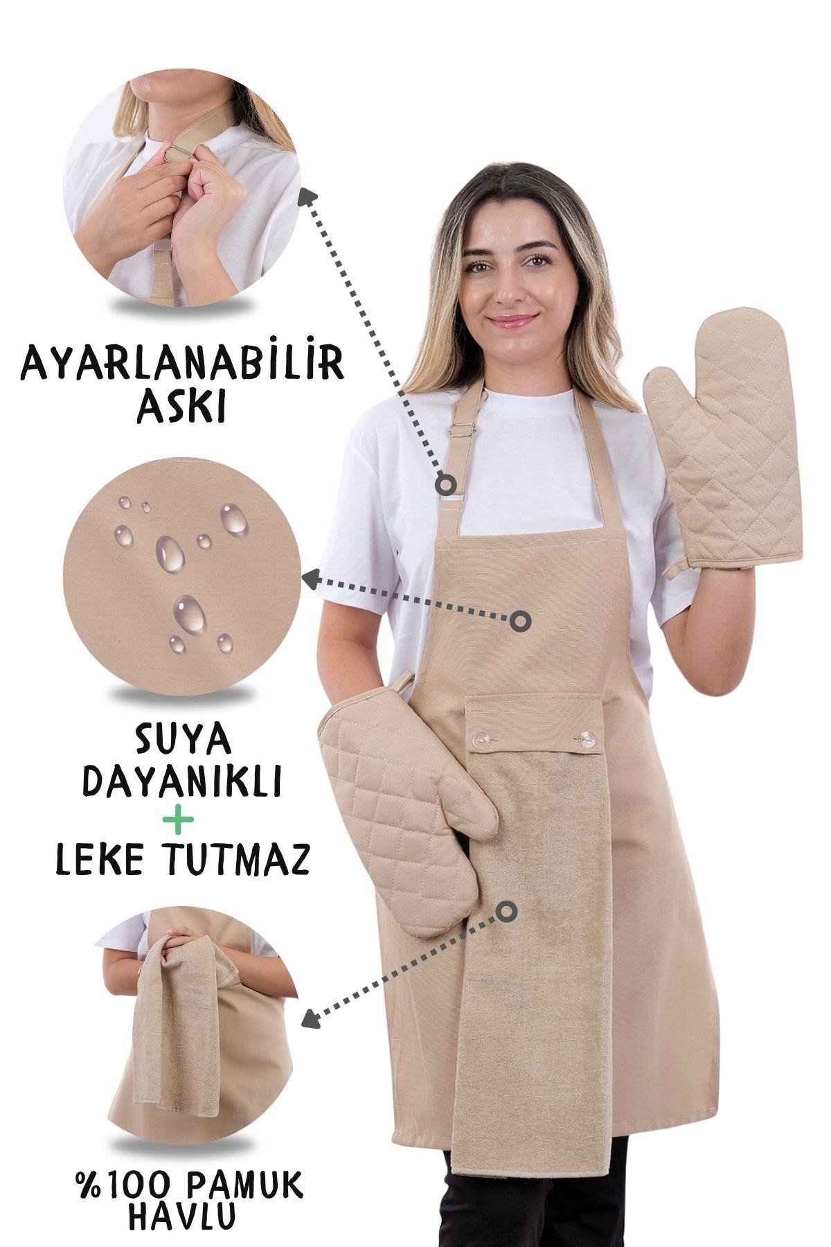 Star Ayar Askılı Havlulu 4lü Mutfak Önlüğü Seti (2 ELDİVEN)