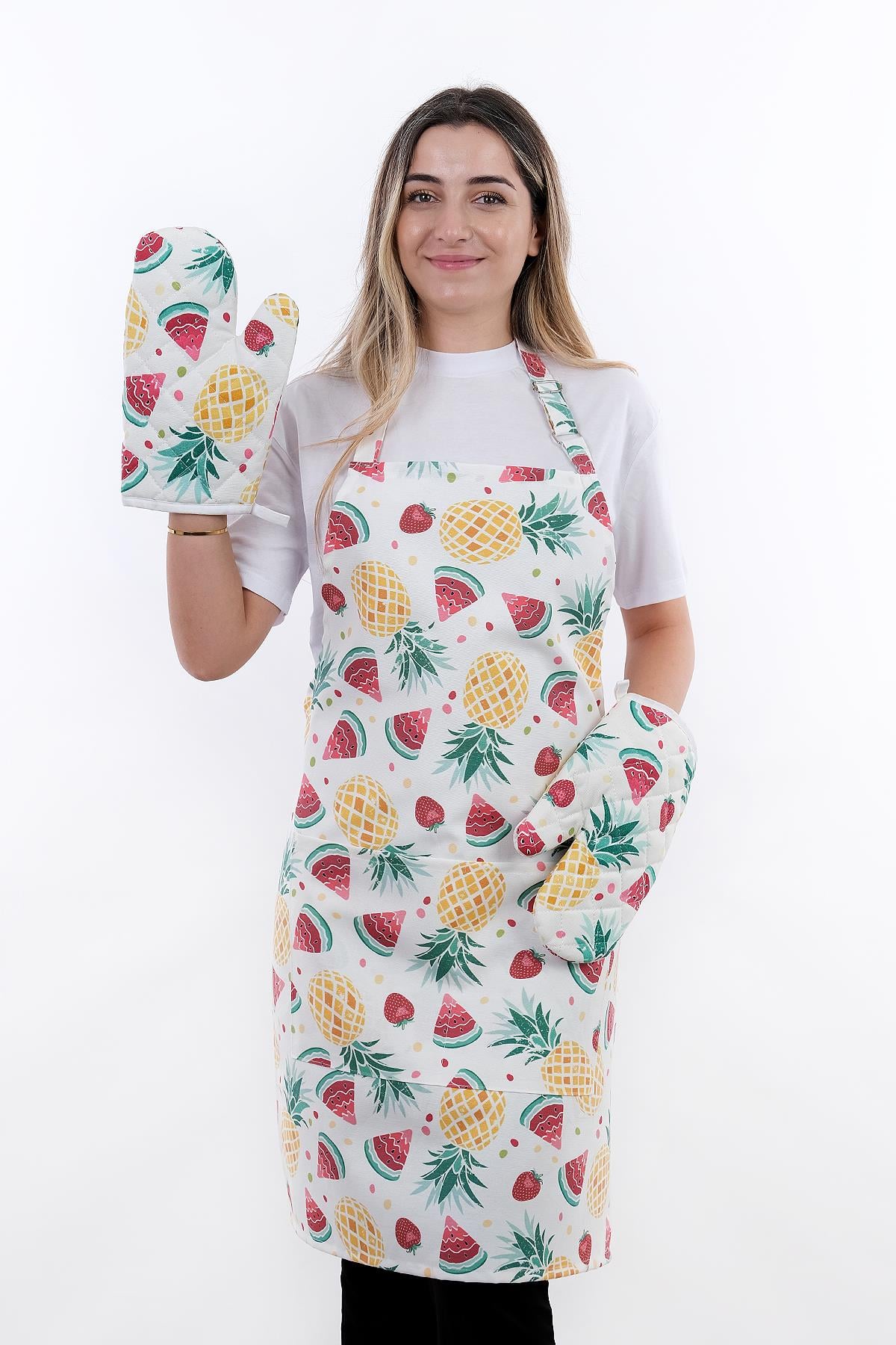 Sweet 3lü Set Ayarlanabilir Askılı Cepli Mutfak Önlüğü Seti (2 ELDİVEN)