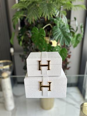 2Lİ DERİ DEKORATİF KUTU-BEYAZ