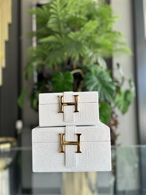 2Lİ DERİ DEKORATİF KUTU-BEYAZ