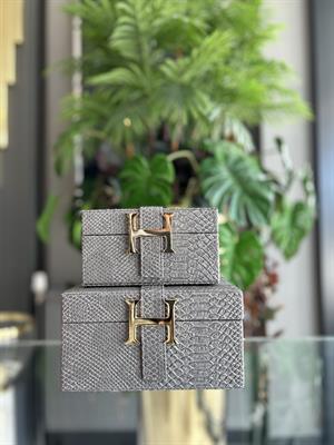 2Lİ DERİ DEKORATİF KUTU-GRİ