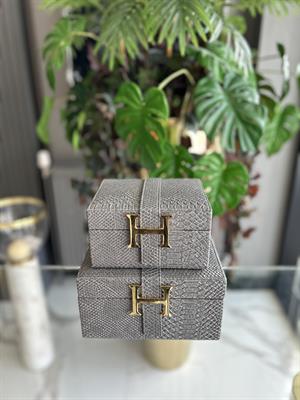 2Lİ DERİ DEKORATİF KUTU-GRİ