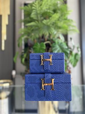 2Lİ DERİ DEKORATİF KUTU-MAVİ