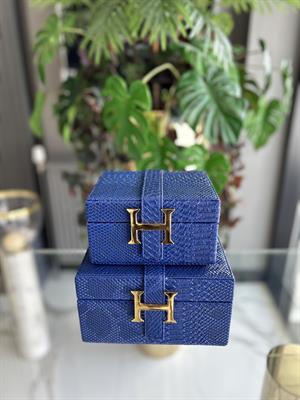 2Lİ DERİ DEKORATİF KUTU-MAVİ