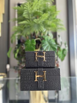 2Lİ DERİ DEKORATİF KUTU-SİYAH