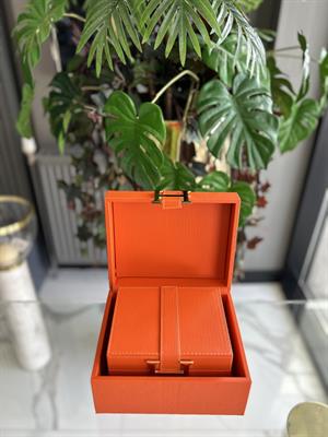 2Lİ DERİ DEKORATİF KUTU-TURUNCU