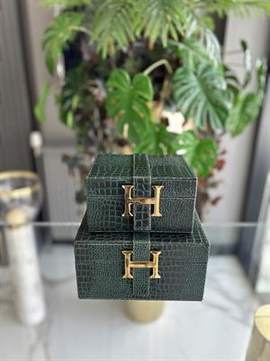 2Lİ DERİ DEKORATİF KUTU-YEŞİL