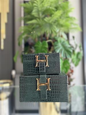 2Lİ DERİ DEKORATİF KUTU-YEŞİL