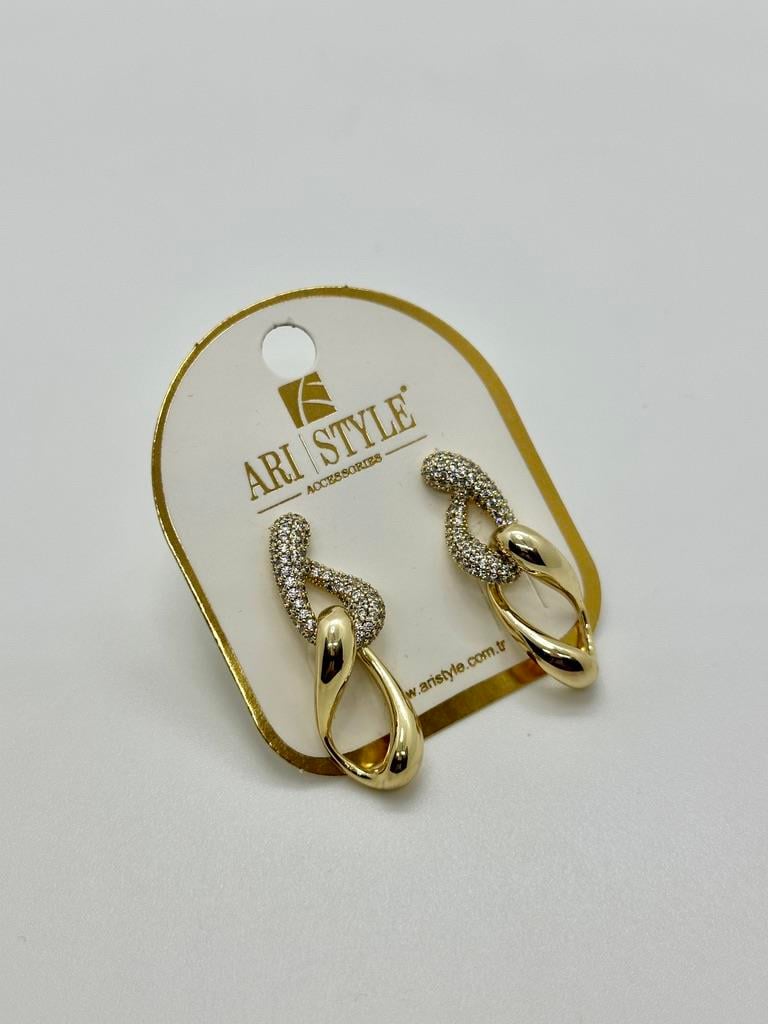 14K Altın Kaplama Taşlı Küpe BZ0872