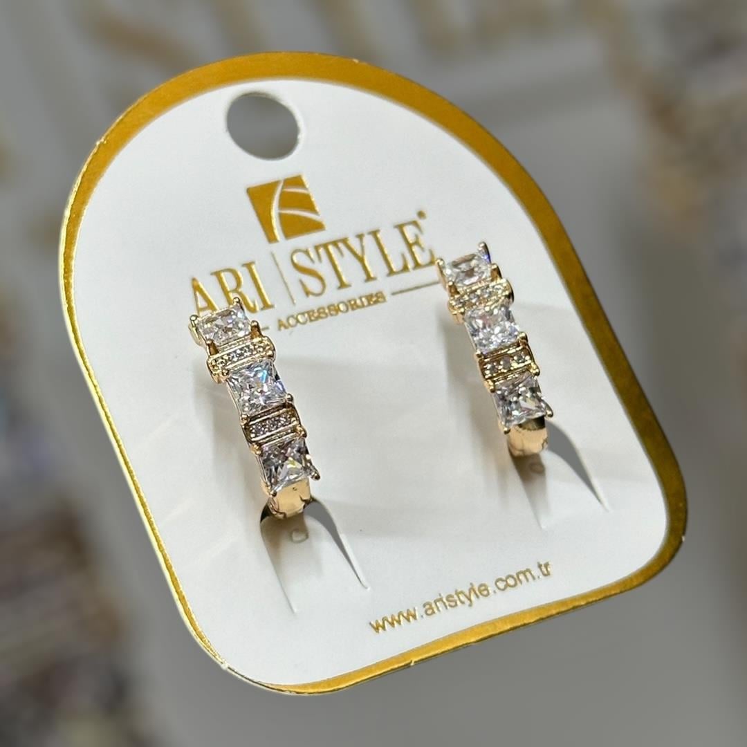18 K Taşlı Klipsli Altın Kaplama Küpe BZ0013