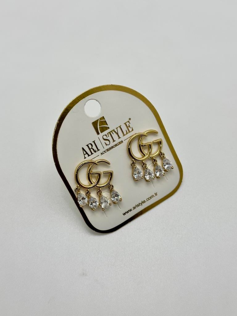 14K Altın Kaplama Taşlı Küpe ST1162