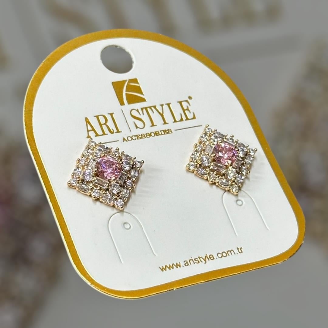 18 K Altın Kaplama Taşlı Çivili Küpe BZ0092