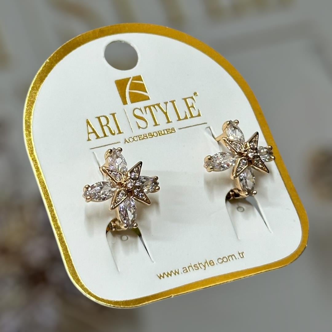 18 K Altın Kaplama Taşlı Klipsli Küpe BZ0121