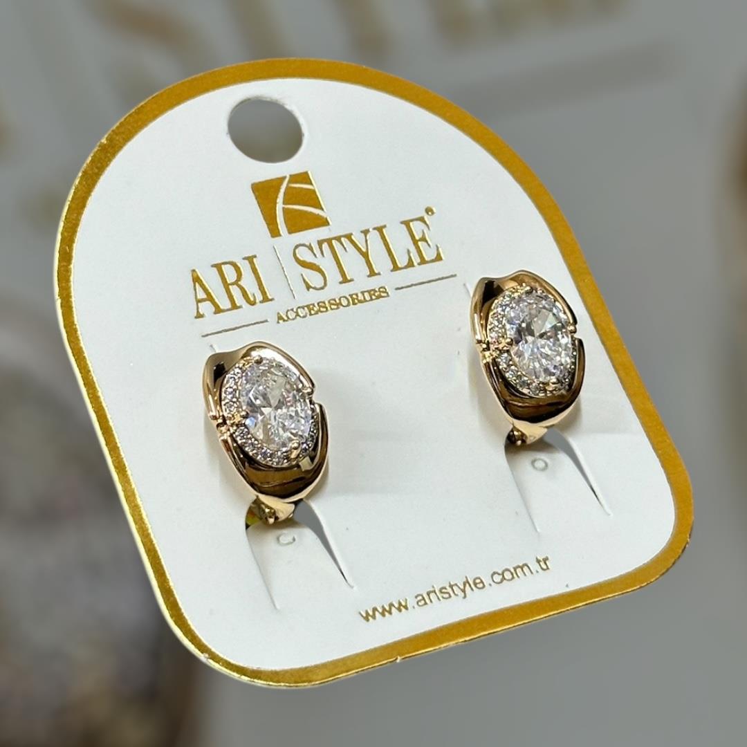 18 K Altın Kaplama Taşlı Klipsli Küpe BZ0144