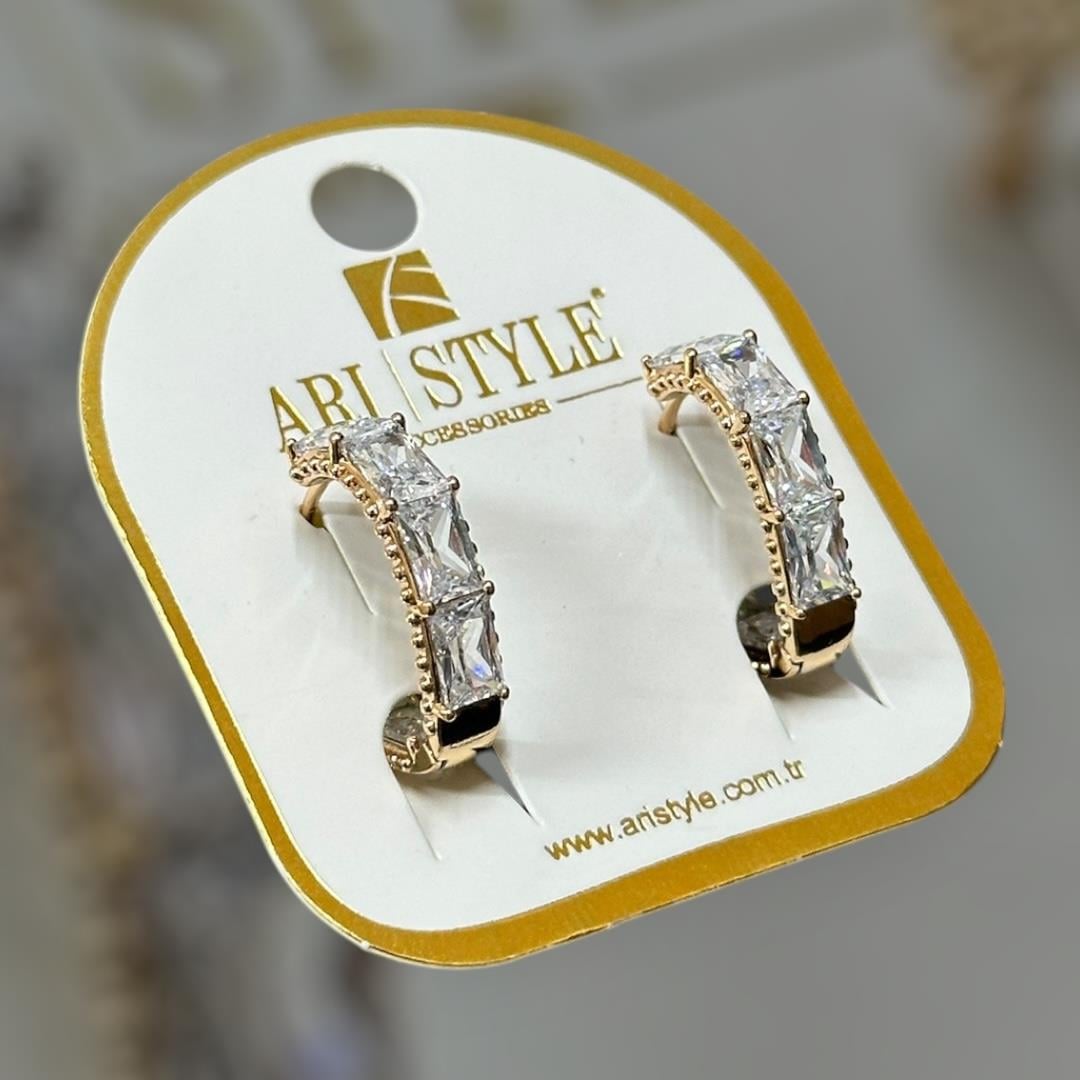 18 K Altın Kaplama Taşlı Klipsli Küpe BZ0075