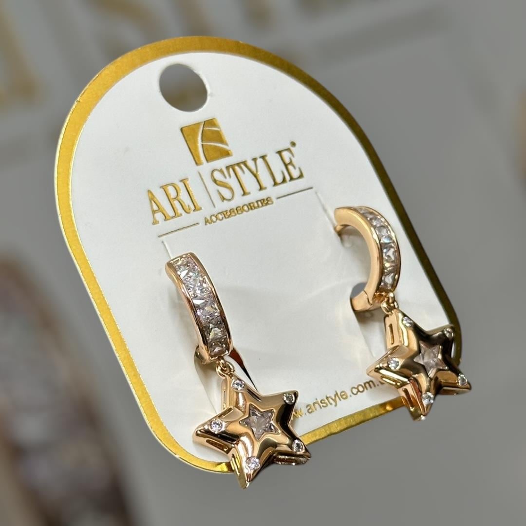 18 K Altın Kaplama Taşlı Sallantılı Küpe BZ0020