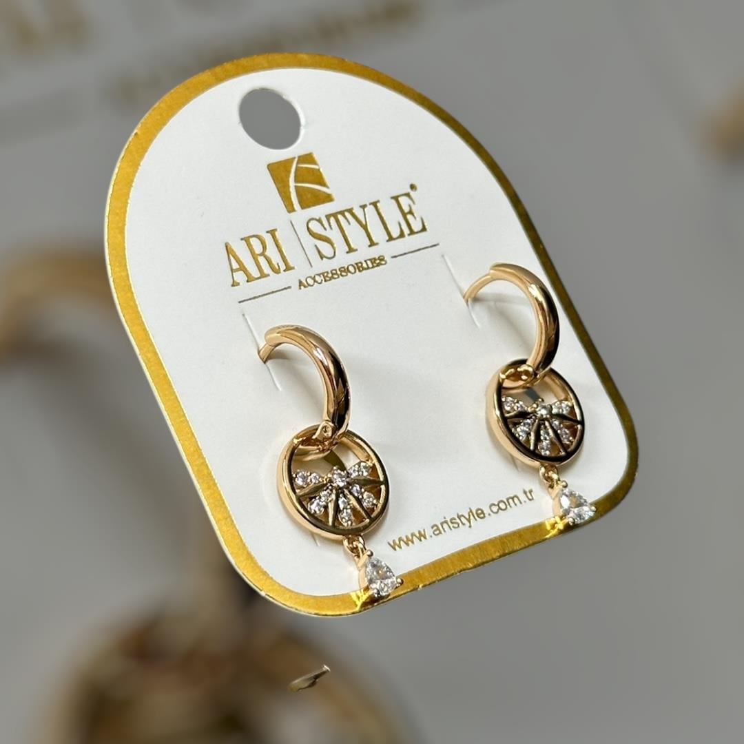 18 K Altın Kaplama Taşlı Sallantılı Küpe BZ0145