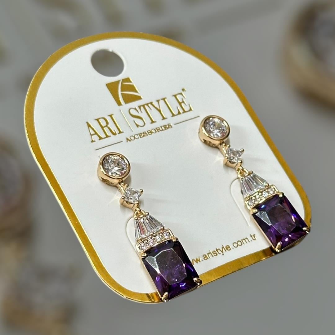 18 K Altın Kaplama Taşlı Sallantılı Küpe BZ0047