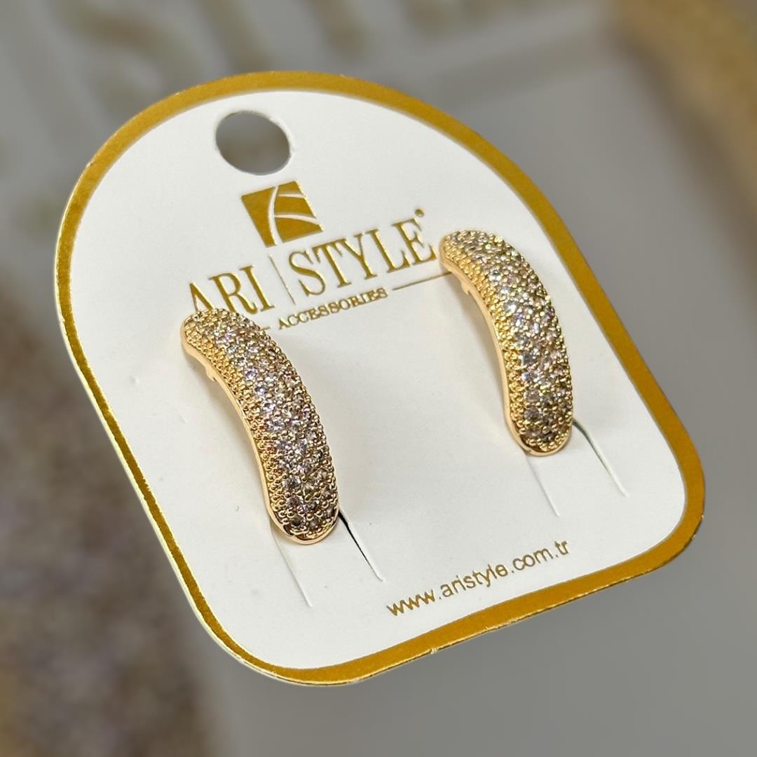 18 K Taşlı Çivili Altın Kaplama Küpe BZ0005