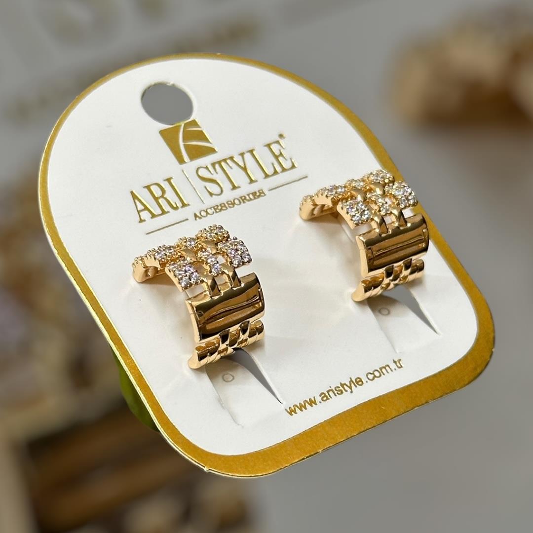 18 K Taşlı Klipsli Altın Kaplama Küpe BZ0009