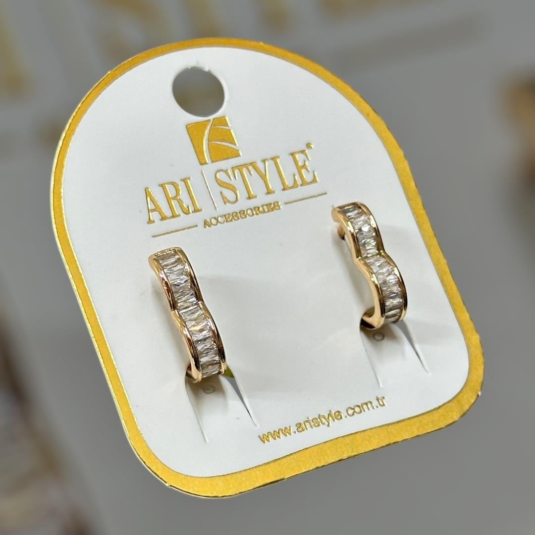18 K Taşlı Klipsli Altın Kaplama Küpe BZ0011