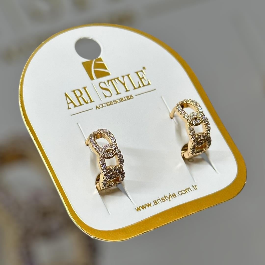 18 K Taşlı Klipsli Altın Kaplama Küpe BZ0014