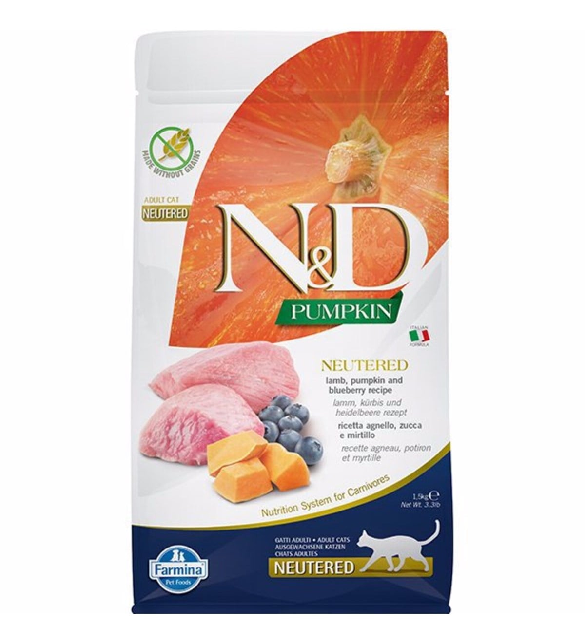 N&D Pumpkin Kedi Kısırlaştırılmış Kuzu ve Yaban Mersinli 1,5 kg