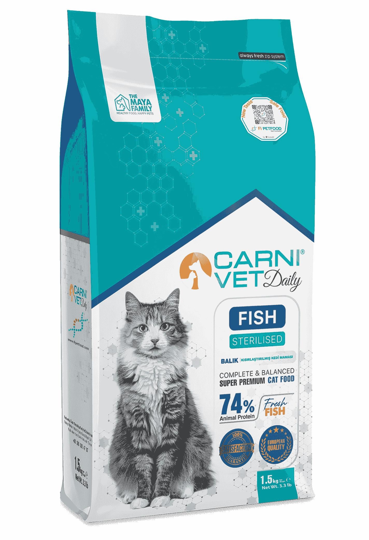 Carni Vet Daily Kısırlaştırılmış Balıklı Yetişkin Kedi Maması 1,5 Kg