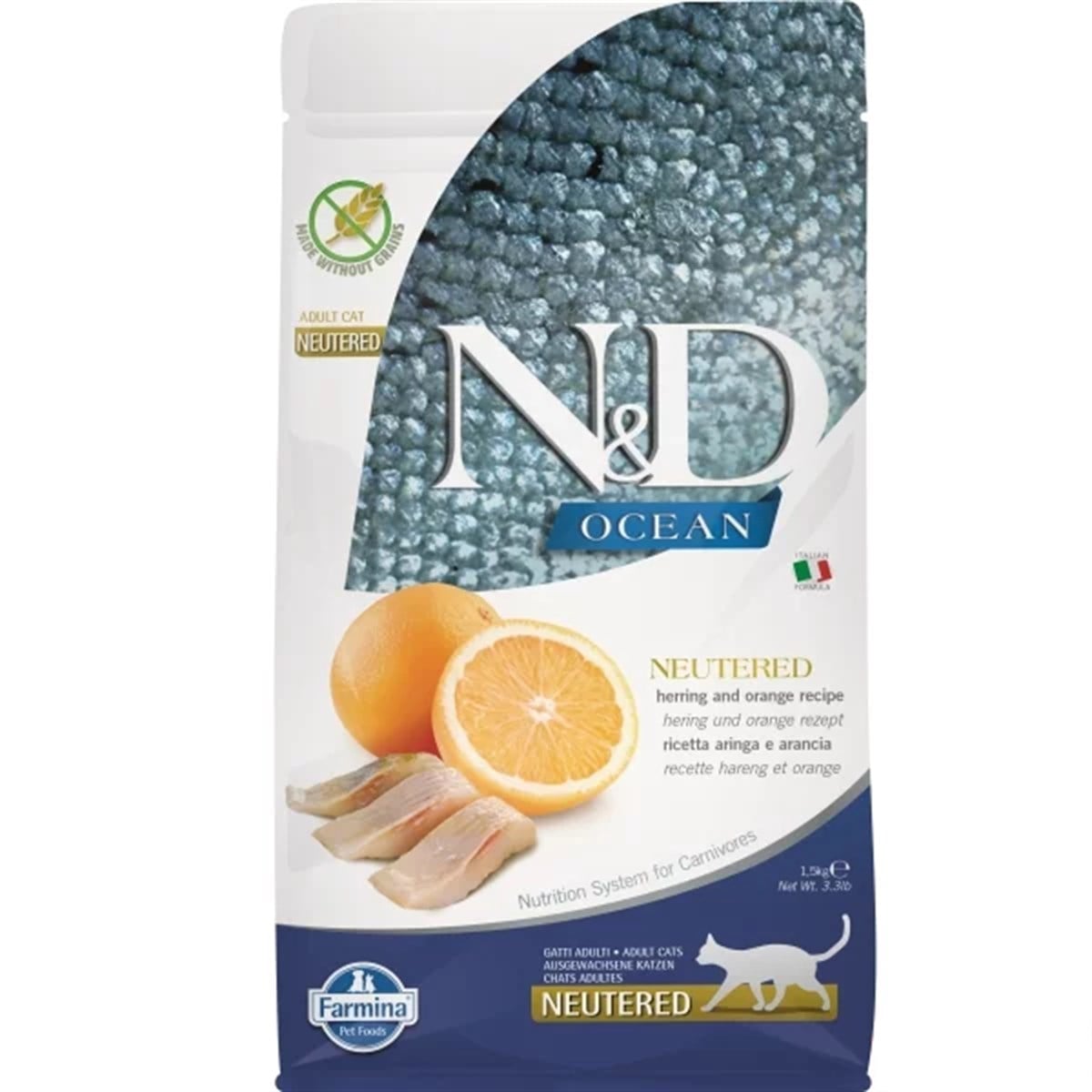 N&D Ocean Kedi Kısırlaştırılmış Ringa Balığı ve Portakal 1,5 kg