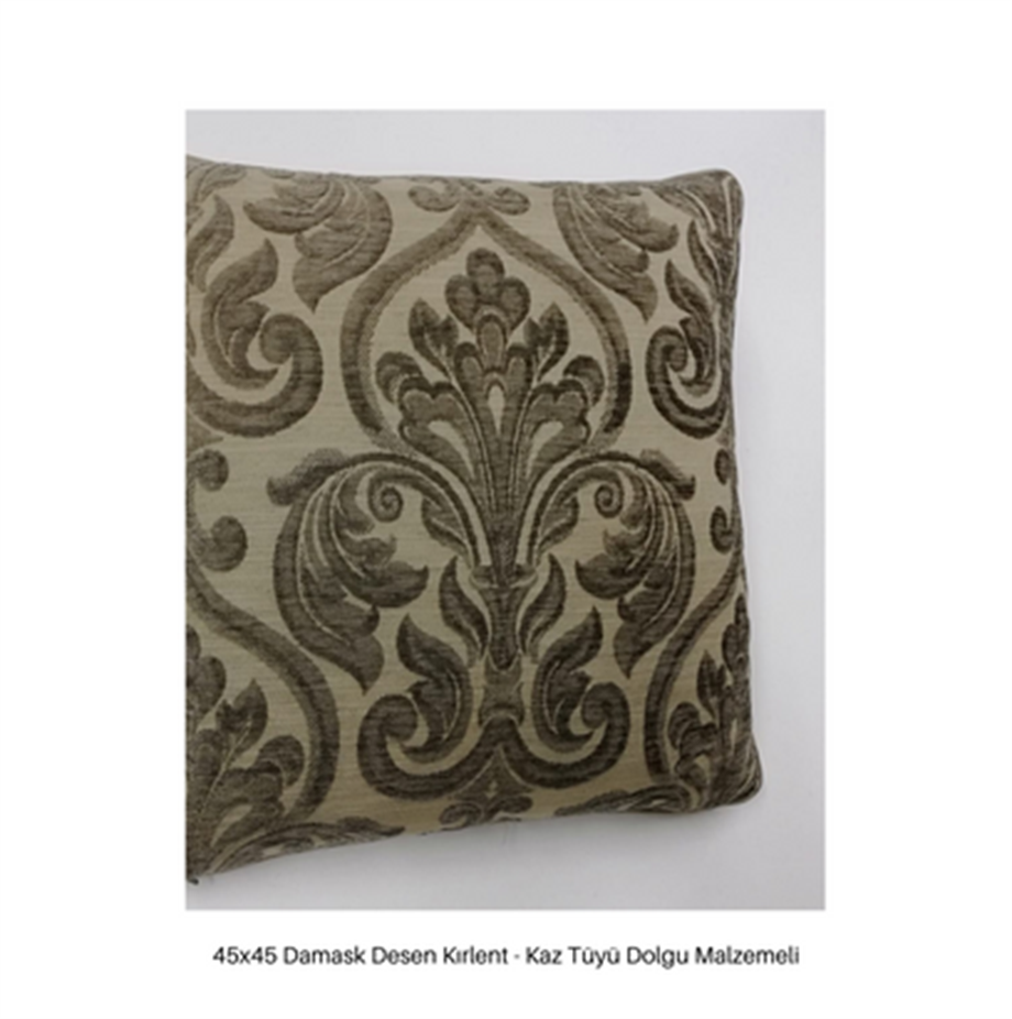 45x45 cm. Kırlent - Damask Desenli Vizon Kahve Tonunda