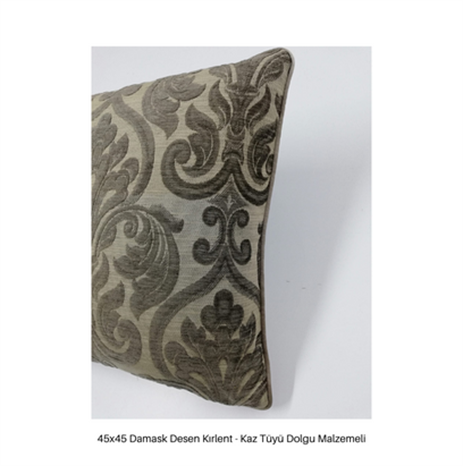 45x45 cm. Kırlent - Damask Desenli Vizon Kahve Tonunda