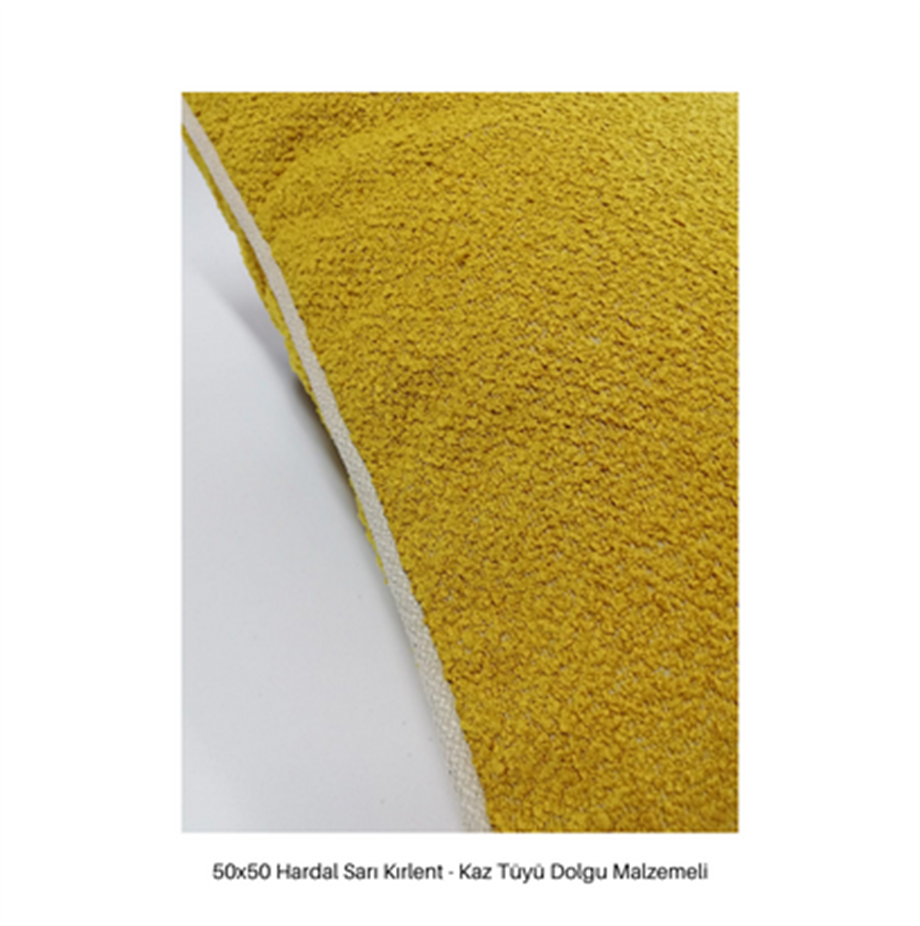 50x50 cm. Kırlent - Hardal Sarı Kumaş Tonunda, Etrafı Ekru Biyeli