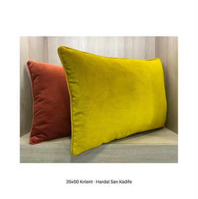 35x50 cm. İkili Takım Kadife Kumaşlı Kırlent - Hardal Sarı Tonunda 