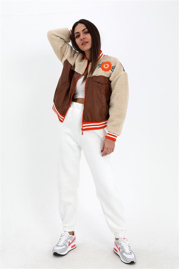 Beli ve Paçası Lastikli Yüksek Bel Üç İplik Eşofman Altı - Ekru